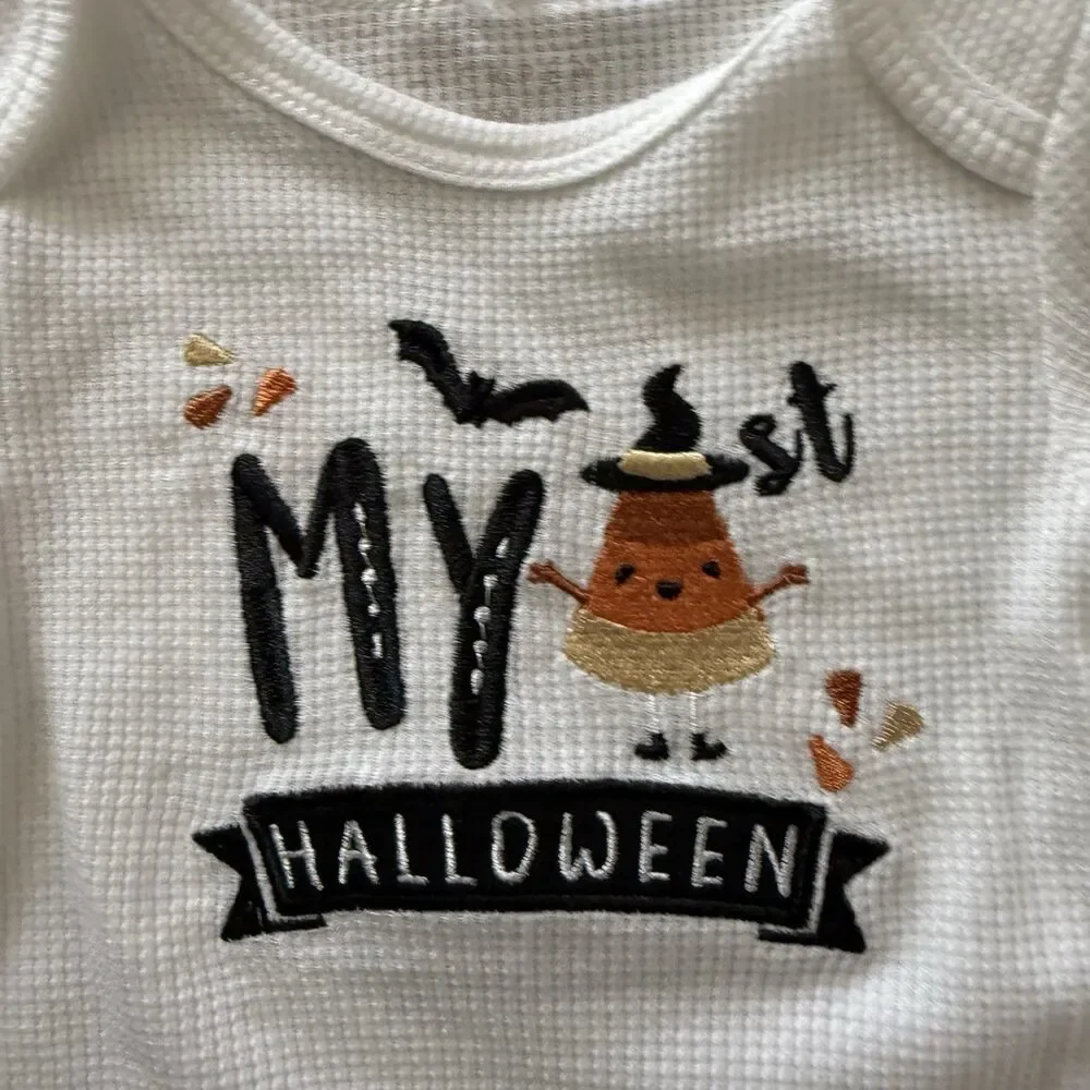 NWT First Halloween One Piece 3-6 Months Unisex Ghost Long Sleeve Candy Corn